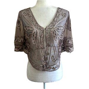 Pretty Angel Bolero Brown Embroidered Open Stitched Butterfly Top
